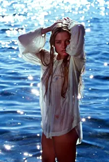 Cheesecloth: Female model in the sea 1970s