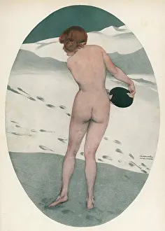 Footsteps: Female Nude in Snow - 1913