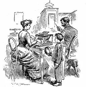 Typewriter: Female typist. Wood engraving published