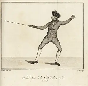 Familiarized: Fencer in second position of garde de quarte