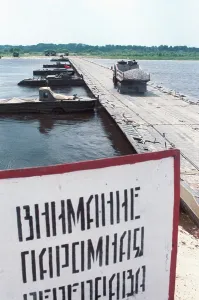 Cleanup: Ferry crossing Pripyat River in Chernobyl disaster