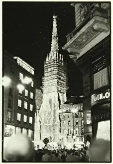 Steeples: Festive illumination of St. Stephan's cathedral