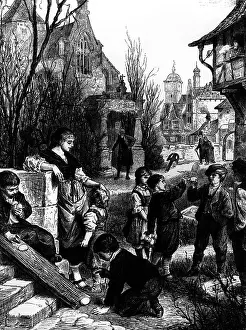 Rohling: festivity, Easter, Easter games, wood engraving