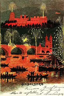 Pyrotechnics: festivity, fireworks, so called Heidelberg castle