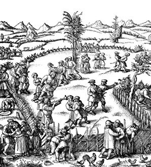 Delights: festivity, kermesse, dancing farmer, copper engraving