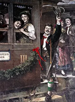 Marksmen: festivity, marksmen's festival, Abfahrt zum Schuetzenfest