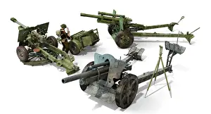 Towed: Field howitzers used during World War II; the