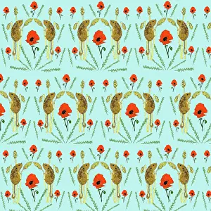 Wheat: Field mice and poppies repeating pattern