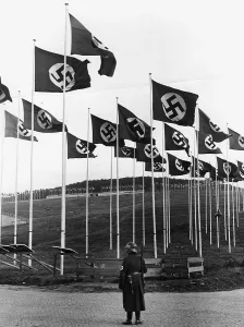 Guarded: Field with swastika flags