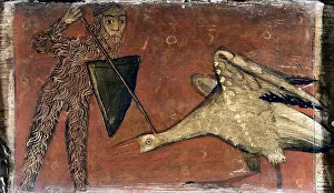 Panelled: Fight between a knight and a cray. Catalan school