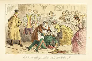 Phiz: Fight in the servants quarters during a dance party