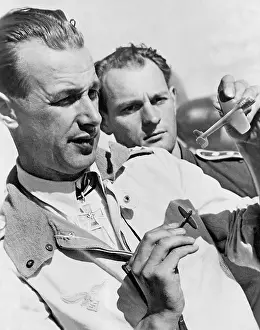 Promising: A fighter pilot demonstrates aerial combat tactics, 1943