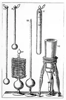 Galileo: Figs I-V: various kinds of thermometer. Fig. VI:
