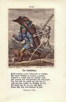 Holbeins: One figure of Death grabs the Peddler, while