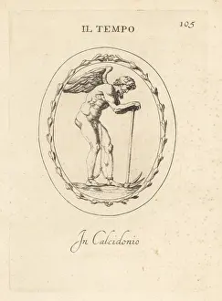 Chalcedony: Figure of Father Time, bearded old man with wings