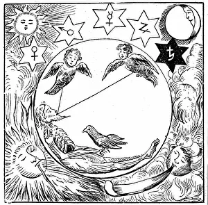 Crow: Figure incarcerated in tomb (circle) with soul