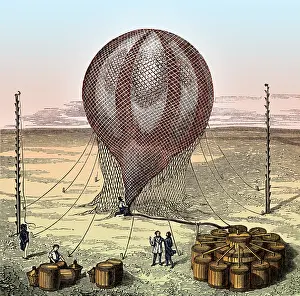 Inflating: Filling Hydrogen Balloon, 19th Century