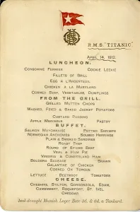 Grilled: Final Luncheon Menu from the RMS Titanic
