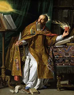 Thus: Fine art painting of Saint Augustine of Hippo in his studio