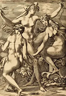 Goddesses: fine arts, Mannerism, etching, The three Parcae