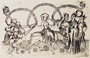 Seducing: fine arts, Middle Ages, mediaeval, copper engraving
