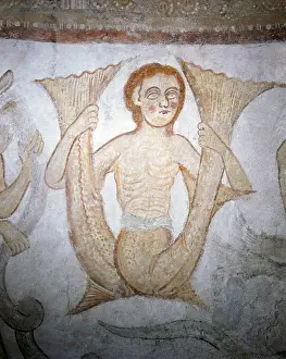 Sirens: fine arts, Middle Ages, mural painting, double-tailed