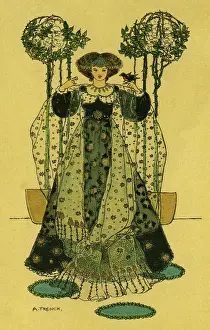 Delicately: Finely dressed lady with a bird