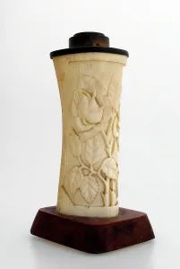Foliate: Finely hand-carved bone candlestick by German Internee
