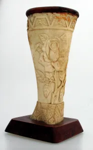 Foliate: Finely hand-carved bone ornament by German Internee