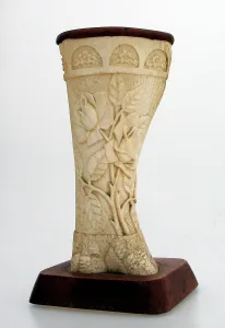 Foliate: Finely hand-carved bone ornament by German Internee