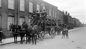 Offerton: Finishers on conveyance in front of hat factory