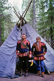 Kola: Two Finnish Men in Authentic Sami Clothing Looking