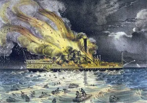 Photo Researchers: Fire Aboard Lexington Steamboat, 1840