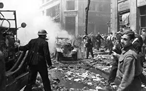 Fire and Civil Defence services at work, Charlton, WW2