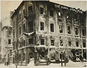 Blackened: Fire damaged building in Moscow