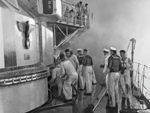 Railing: Fire fighting operations on deck of the heavy
