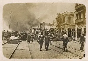 Aflame: Fire at Izmir, British Dennis Pump engine in action