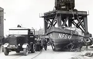 Cradles: Fireboat in a cradle waiting to be launched, WW2