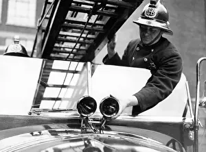 Adjust: Firefighter with fire engine