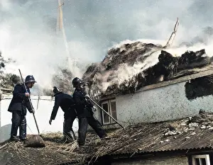 Firefighters in action, Exminster, Devon