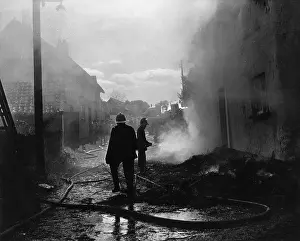 Exminster: Firefighters in action at a fire, Exminster, Devon