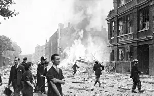 Firefighters arriving after flying bomb attack, WW2