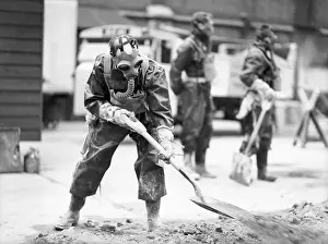 Precautions: Firefighters in gas masks