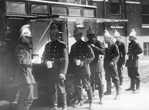 Teatime: Firefighters outside canteen van