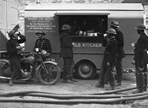 Grimsby: Firefighters outside mobile kitchen, WW2