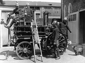 Shand: Firemen with fire engine and dogs, Surbiton, Surrrey