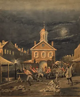 Clogged: Firemen pull a fire engine, in this watercolor