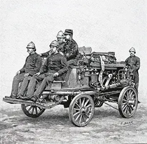 Driven: Firemen on their way to a fire on a petrol driven