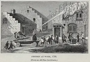 C1887: Firemen at work, 1733 (From an old Fire Certificate)