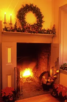 Poinsettia: Fireplace with christmas decorations